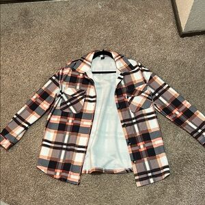 SHEIN Women's Plaid Button Down Shirt - Black, White, Brown